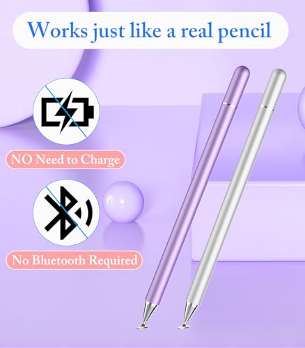 Stylus Pen for Touchscreen, Kenkor 2 in 1 Active iPad Pencil Purple+Silver | Stylus Pen for iPad/Android/Switch/iPhone/Samsung/Galaxy/Huawei/Surface/ViVo/OPPO/Lenovo, All Touch Screens Tablet Pencil - color: Purple+Silver