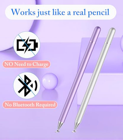 Stylus Pen for Touchscreen, Kenkor 2 in 1 Active iPad Pencil Purple+Silver | Stylus Pen for iPad/Android/Switch/iPhone/Samsung/Galaxy/Huawei/Surface/ViVo/OPPO/Lenovo, All Touch Screens Tablet Pencil - color: Purple+Silver