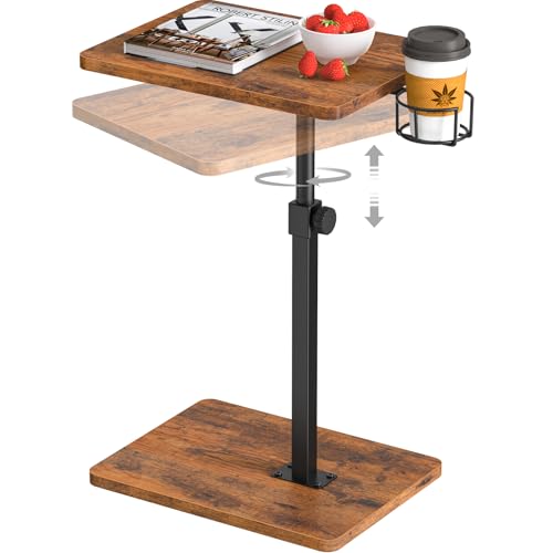 Giikin TV Tray Table, 360° Swivel Height Adjustable TV Trays for Eating on Couch,Sofa Armrest Side Table for Small Spaces Sofa Bed Dinner, Rustic Brown - color: Rustic Brown