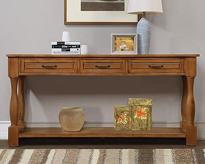 60" Solid Wood Console Table for Entryway,Sofa Table with Drawers | 60" Farmhouse Entryway Table with Storage Drawers & Shelf,Solid Wood Long Sofa Table for Hallway,Entry,Easy Assembled,Brown - color: Brown