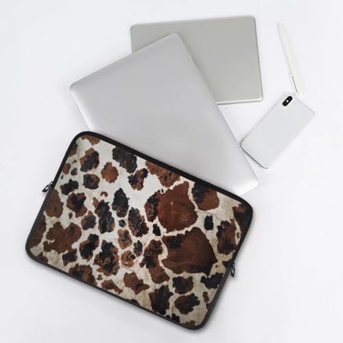 Brown Cow Hide Print Laptop Sleeve, Laptop Bag Computer Cover Portable Zipper Protective Tablet Carrying Case Fits 10''12''13''15''17'' Inches Notebook Sleeves Briefcase - color: Brown Cow Hide Print, size: 10 Inch