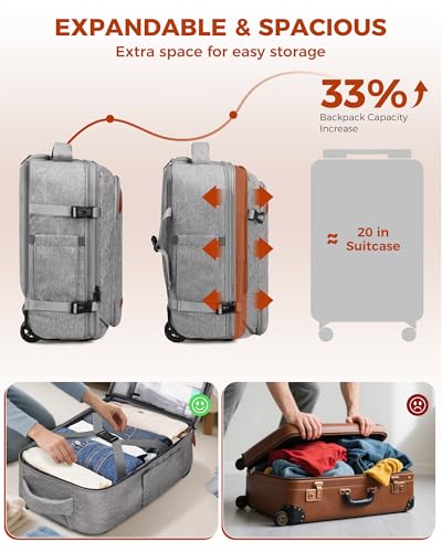 Vancropak Travel Rolling Backpack with Wheels, Airline Approved Roller Bag | Expandable Wheeled Backpack with 3 Packing Cubes, 17 Inch Roller Carry on Luggage Suitcase Laptop Bag for Men & Women, Grey - color: Grey