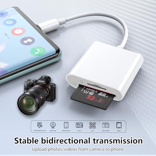 SD Card Reader for iPhone 15/16/17, Sd Card Reader USB C,Micro Sd Card Reader for ipad, USB C Sd Card Reader for ipad,Plug and Play No App Required,Adapter for Digital Camera to Phone