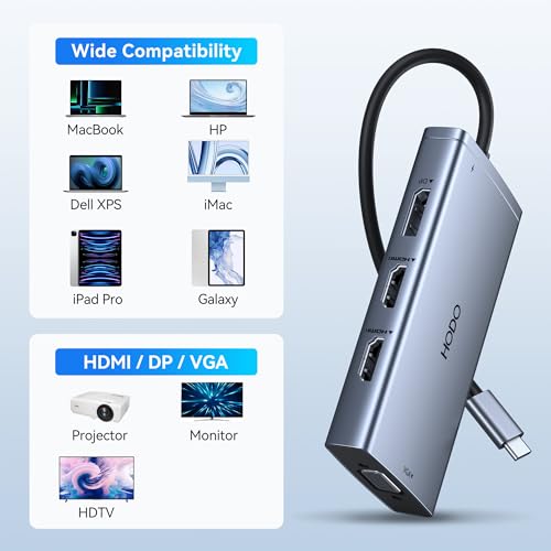 USB C Docking Station Dual Monitor for HP,Laptop Docking Station 3 Monitors | USB C Hub Quad Display USB C Adapter to 4K HDMI+DP+VGA,3USB 2.0,PD,USB C Dock Dongle 8 in 1 Computer Docking Station for Dell