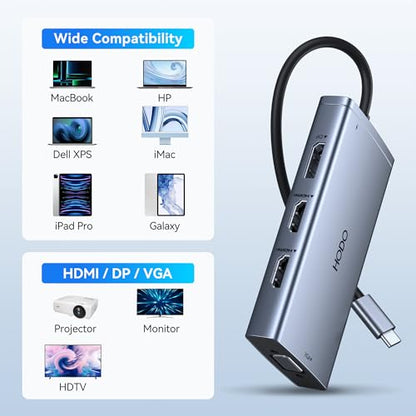 USB C Docking Station Dual Monitor for HP,Laptop Docking Station 3 Monitors | USB C Hub Quad Display USB C Adapter to 4K HDMI+DP+VGA,3USB 2.0,PD,USB C Dock Dongle 8 in 1 Computer Docking Station for Dell