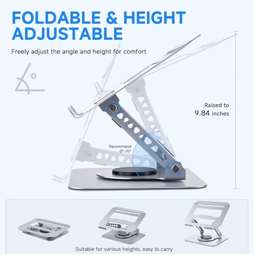 Leeboom 360° Rotating Laptop Stand, Aluminum Riser with Ergonomic Design | Adjustable ergonomic laptop holder fits 10–15.6-inch notebooks. Compatible with MacBook Air, Pro, Dell, HP, & Lenovo laptops - color: light silver