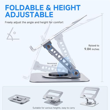 Leeboom 360° Rotating Laptop Stand, Aluminum Riser with Ergonomic Design | Adjustable ergonomic laptop holder fits 10–15.6-inch notebooks. Compatible with MacBook Air, Pro, Dell, HP, & Lenovo laptops - color: light silver