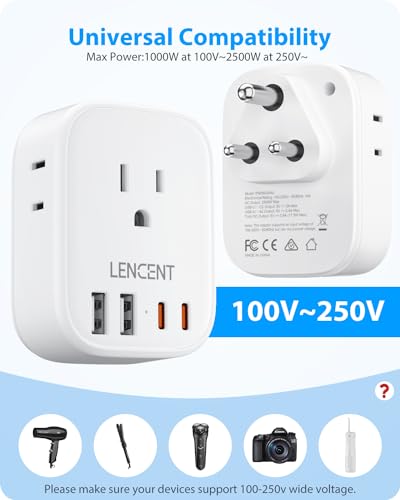 LENCENT US to India Power Plug Adapter, Indian Travel Adapter | 4 Outlets, 4 USB Ports(2 USB C), Type D Plug Converter for USA to India Nepal Bangladesh Maldives Pakistan, Safe Grounded - style: Type D-17.5W-India Maldives