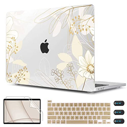 CISSOOK Compatible with MacBook Pro 13 Inch Case 2025-2020 Release M1 M2 | 4in1 Set Plastic Hard Shell Case & Keyboard Cover for MacBook Pro 13 with Touch Bar M1 M2, Golden Flowers - color: Pro13inch-Golden Flowers