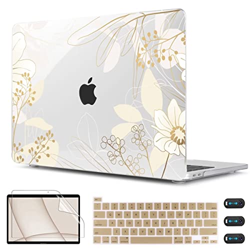 CISSOOK Compatible with MacBook Pro 13 Inch Case 2025-2020 Release M1 M2 | 4in1 Set Plastic Hard Shell Case & Keyboard Cover for MacBook Pro 13 with Touch Bar M1 M2, Golden Flowers - color: Pro13inch-Golden Flowers