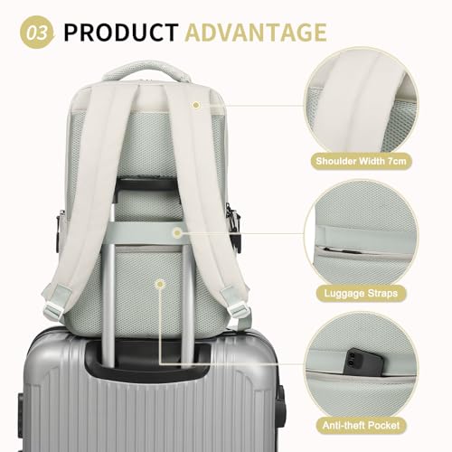 Waterproof Laptop Backpack for Men & Women, Flight Approved Anti-Theft Daypack with 15.6-inch Laptop Sleeve (Beige) - color: Beige
