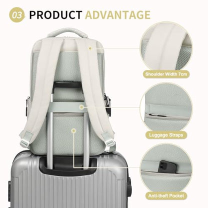 Waterproof Laptop Backpack for Men & Women, Flight Approved Anti-Theft Daypack with 15.6-inch Laptop Sleeve (Beige) - color: Beige