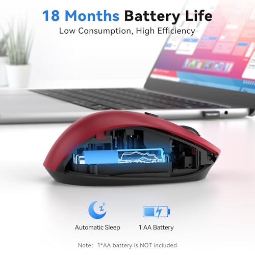 TECKNET Wireless Mouse for Laptop, Dual-Mode Bluetooth Wireless Mouse | (BT5.2/3.0 & 2.4G) Connection, Ergonomic Design, 5-Level DPI, Silent Click, Compatible with Laptop/PC/Windows/Chromebook - color: Red