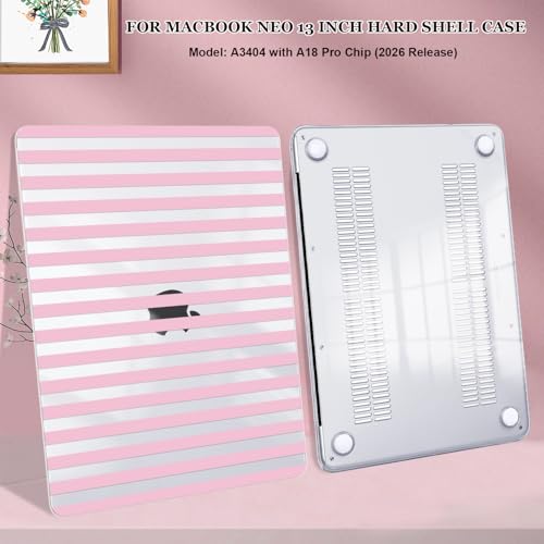 Compatible with MacBook Neo 13 inch Case 2026 (Model A3404), Printed Pattern Hard Shell Laptop Case with Keyboard Cover & Screen Film, Slim Plastic Protective Cover, Pink Stripes - color: Pink Stripes