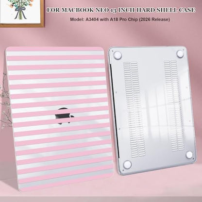 Compatible with MacBook Neo 13 inch Case 2026 (Model A3404), Printed Pattern Hard Shell Laptop Case with Keyboard Cover & Screen Film, Slim Plastic Protective Cover, Pink Stripes - color: Pink Stripes
