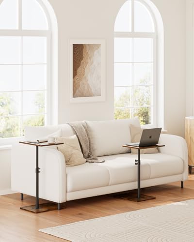 Masupu Sofa Arm Tray Table - 360° Swivel Height Adjustable End Table, Small Snack Side Table for Couch, C Shaped Table for Bed, Chair or TV Tray Table(Rustic Brown) - color: Rustic Brown