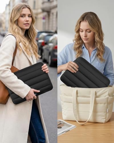 Bagasin 14-15.3 Inch Puffy Laptop Sleeve Case for MacBook Air 15.3 | Compatible with MacBook Air 15.3, MacBook Pro A1990 A1707, Dell XPS 15 Plus - color: Black, size: 14
