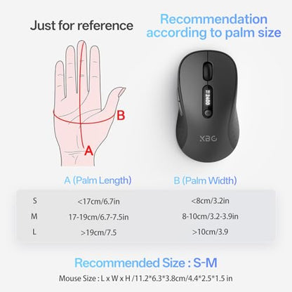 XBG B15Pro Tri-Mode Wireless Bluetooth Mouse with LED Display for Laptop | Bluetooth 5.0/4.0 & 2.4G, 2400 DPI, 500mAh Type-C Rechargeable, Ergonomic Silent Click, Multi-Device for PC Tablet Office - style: B15 Pro-Black
