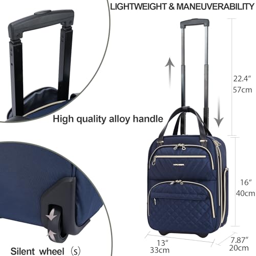 KROSER Carry On Underseat Multi-functional, 16-inch Underseater Lightweight Overnight Suitcase for Men Women, Navy/Gold - color: Navy/Gold