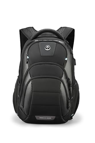 Swissdigital Design TSA Business Laptop Backpack for Men, Large Capacity Travel Backpack with Apple Find My Network and USB Charging Port Tech Backpacks Fits 17 Inch Computer Black| SD1643FB-01 - color: Black 17inch
