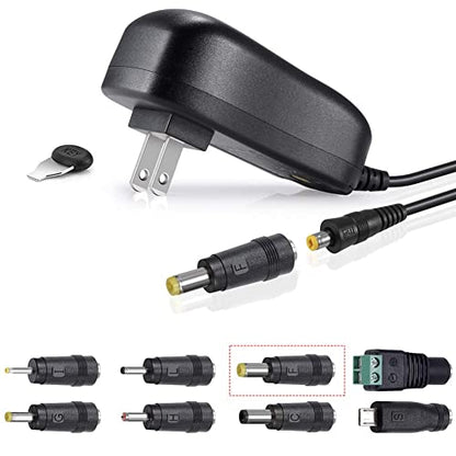 SoulBay 24W Universal AC/DC Adapter 12V 9V 7.5V 6V 5V 4.5V 3V Regulated Switching Power Supply with 8 Selectable Plugs for LED Strip Light Camera Keyboard Speaker Scale Recorder Massager, 2A Output