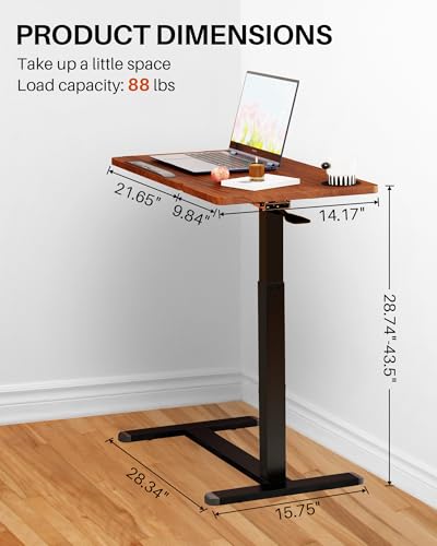 Overbed Table with Wheels, Pneumatic Lift, Foldable Top (Brown) | 0-70° Tilt Desktop Bedside Table, Hidden Casters,1.18 In Low-Profile Base Slides Under Beds and Sofas, Holds 88 Lbs - color: Brown