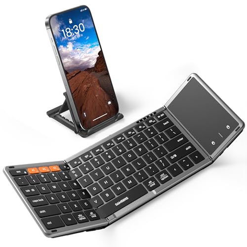 Samsers Foldable Bluetooth Keyboard with Touchpad, Full-Size Wireless Folding Keyboard with PU Leather, Portable Travel for iOS Android Windows Mac OS, Support 3 Devices (BT5.1 x 3), Gray - color: Space Gray