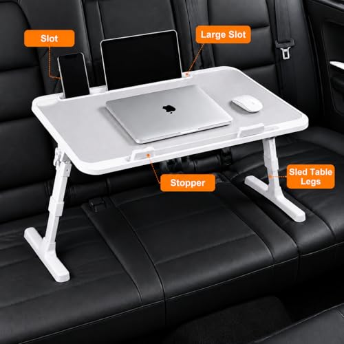 Large Car Seat Tray Table, 22.5"×12.6" Foldable Travel Table in Car, Height Adjustable Lap Bed Desk for Laptop, Rear Seat Eating Writing Tray with Slot, Car Travel Essentials for Long Trips, Grey