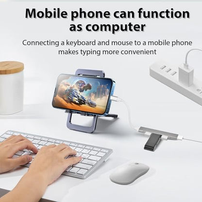 QAJOPFN 4 Ports USB C to USB Hub, Aluminum Type C to USB A 3.0 Adapter, Plug and Play USB Extender for MacBook Pro/Air, Laptop, Keyboard and Mouse
