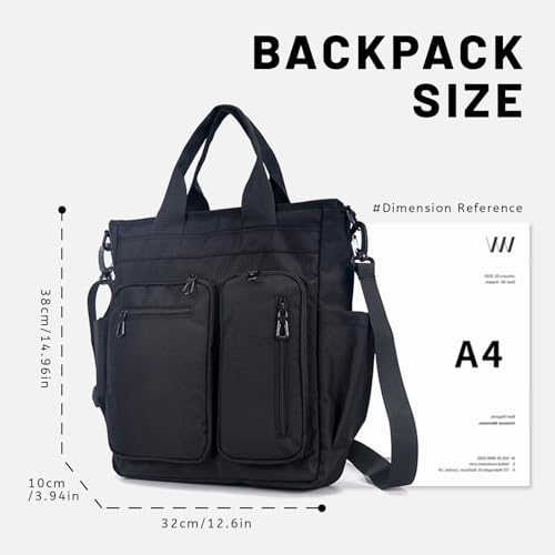 mygreen Tokyo Tote Messenger Backpack Convertible Tote Bag and Backpack, Fits 15.6" Laptop - color: Black-1688