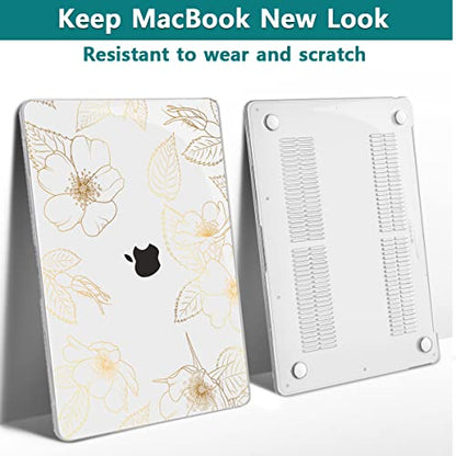 Teryeefi Compatible with 2018 2019 2020 MacBook Air 13 inch Case M1 Chip A2337 A2179 A1932 Retina Display Touch ID, Plastic Hard Shell & Keyboard Cover & Screen Protector,Gold Floral Leaf - color: Gold Floral Leaf