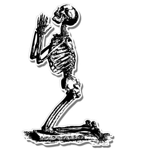 Praying Skeleton - 3" Vinyl Sticker - for Car Laptop I-Pad Phone Helmet Hard Hat - Waterproof Decal