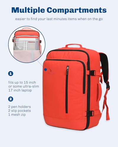 Carry on Backpack 38L Large Travel Backpack for Women Flight Approved Weekender Bag Laptop Backpack Men 15 inches Orange - color: Orange