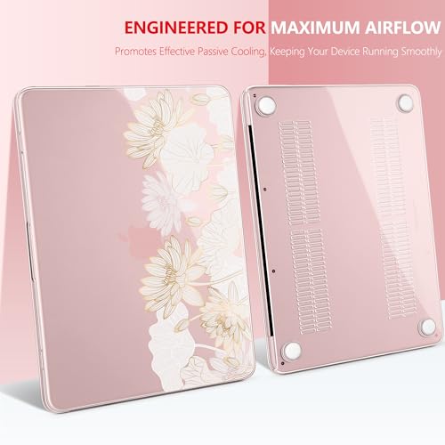 Batianda Case for MacBook Neo 13 Inch 2026 Model A3404, Gold Lotus | 4-in-1 Laptop Accessories Bundle with Golden Lotus Line Art, Ultra Slim Hard Shell for Elegant Minimal Style Users - color: Gold Lotus