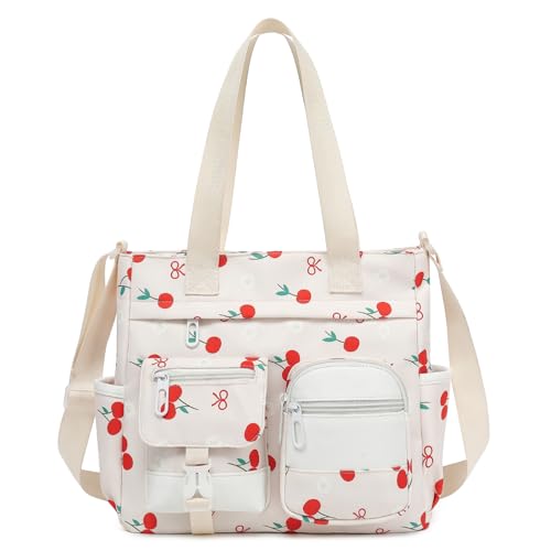 Phaoullzon Kawaii Messenger Bag Cute Purse Girls/Teens Crossbody Tote for Work - color: Cherry Bow, style: Large(can Fit 14" Laptop)