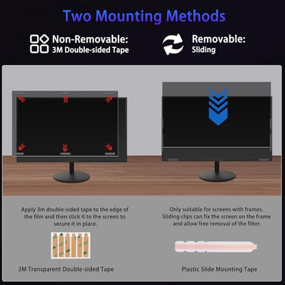 24" Privacy Screen Computer for 16:10 Aspect Ratio, 2-Sided Removable Anti-Peeping/Anti-Glare, Blue Light Block, UV Protect, Reduce Strain, Anti-Scratch, Fits 24-inch 16:10 Protector Film - size: 24inch 16:10