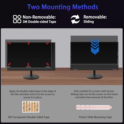19.5" Privacy Screen Computer for 16:9 Aspect Ratio, 2-Sided Removable Anti-Peeping/Anti-Glare, Blue Light Block, UV Protect, Reduce Strain, Anti-Scratch, Fits 19.5-inch 16:9 Protector Film - size: 19.5inch 16:9