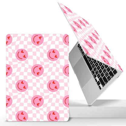 for 2026 MacBook Air 13-inch Laptop Case M5 2026 M4 2025 M3 2024 M2 2022 Release Model A3449 A3240 A3113 A2681, Hard Shell Cover for MacBook Air 13.6 inch, Pink Smile & Checkered - color: Pink Smile & Checkered