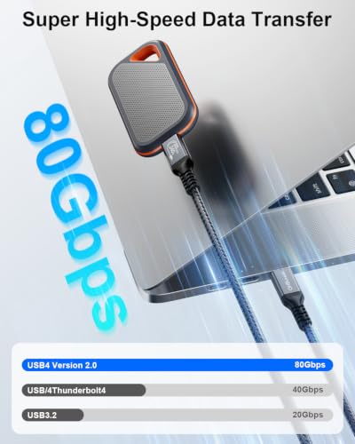 80Gbps USB 4 V2 Cable for Short Thunderbolt 4 Cable 1.64ft, Boost 120Gbps Bandwidth for 16K/Dual 8K, PD 240W Fast Charging for USB C Thunderbolt 5, MacBook, SSD, USB C Monitor, Dell XPS HP Lenovo PC - size: 1.64FT