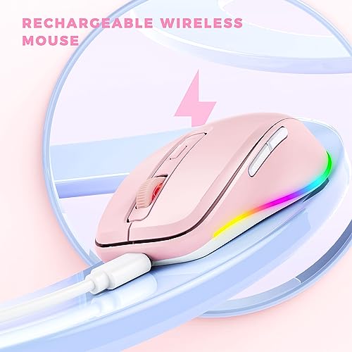 PEIOUS Mouse for Laptop, Wireless Mouse Jiggler - LED Wireless Mice with Build-in Mouse Jiggler Mover, Rechargeable Moving Mouse for Laptop Undetectable Keeps Computer Awake - Pink - color: Pink