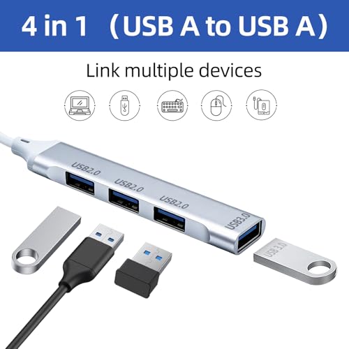 USB Extender Hub 4 Ports, USB Multiple Adapter Hub, USB A Splitter for Laptop, Xbox, Flash Drive, HDD, Console, Printer, Camera, Keyborad, Mouse and More