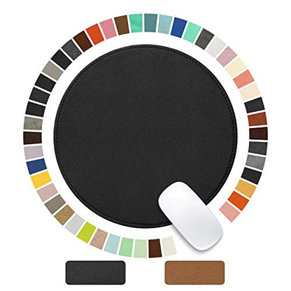 Mouse Pad，Round Mouse Pad，PU Mouse Pad，Leather Mouse Pad with Stitched Edge Micro-Fiber Base with Non-Slip Waterproof，Mouse Pad for Computers，Laptop，9 x 9 Inch (Black) - color: Black, size: 9L x 9W inches