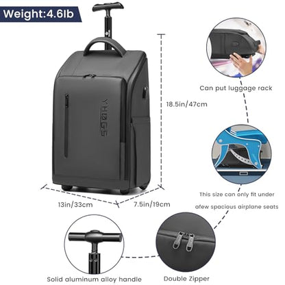 Rolling Backpack Waterproof Commuter Backpack with Wheels for Business, Laptop Compartment for 15.6-Inch Laptop, Wheeled Carry-On Bag for Adults - color: Grey
