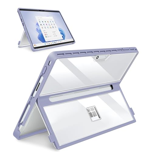Case Updated Version fit Microsoft Surface Pro 11/10 /9/8 13-Inch, All-in-one Rugged Case Compatible with Type Cover Keyboards, Transparent&Purple - color: Transparent&Purple