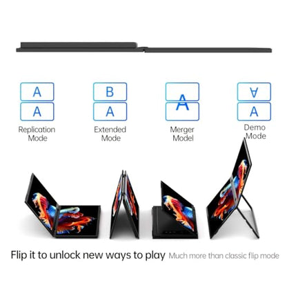Dual Portable Monitor, 15.6" 1080P FHD IPS Folding Stacked Triple Laptop Screen Extender, USB-C Plug & Play Travel Extended Computer Display for Laptop PC Windows - size: 15.6 inch Dual monitor Plastic