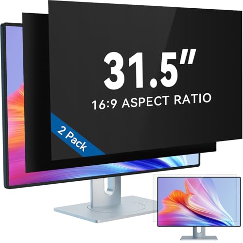 IPROKKO [2-Pack] 31.5 Inch Computer Privacy Screen Filter for 16:9 Widescreen Monitor, Removable 31.5in Anti Blue Light Glare Privacy Shield, Anti Spy Security Protector for Hp Dell Asus Acer Samsung - color: Black Monitor Screen, size: 2pcs-31.5inch 16:9
