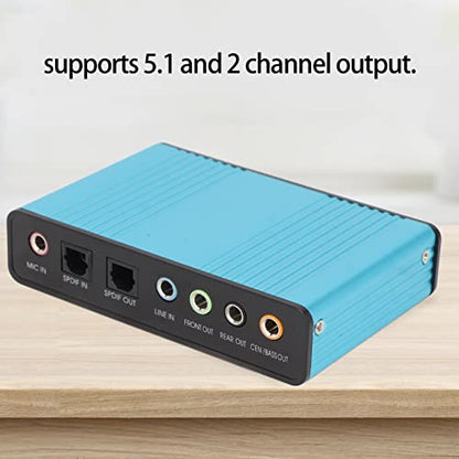 5.1 Channel USB Sound Card, Analog Play Recording External Sound Card for PC Laptop Computer with Multiple Interfaces, 48kHz Sampling Rate (Blue)