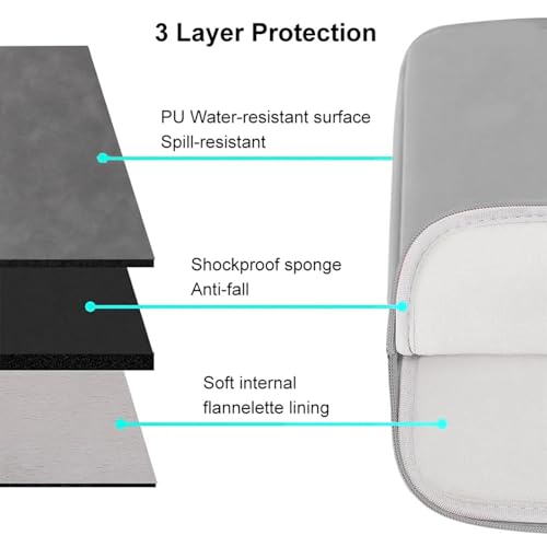 Megoo 15" Laptop Sleeve Case Soft PU Leather Carry Case(Light Gray) | Fit for Microsoft Surface Laptop 8/7/6/5/4 15.6", and Most 15"-16" Samsung/HP/Dell/Lenovo Notebook Chromebook Computers - color: Light Gray, size: 15~16inches