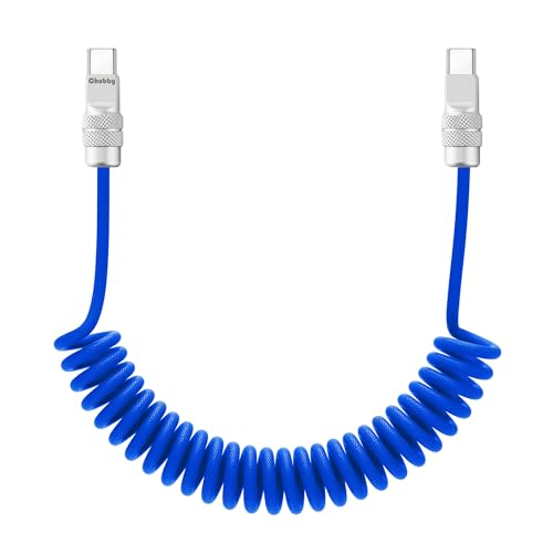 chubbycable USB C to C 240W Braided Coiled Charging Cable, Dark Blue, 6FT | 45,000+ Bend Tested, 480Mbps Data Transfer, E-Marker Safety Chip, Strong Elasticity, Retracts to Stay Neat - color: Dark Blue, style: Type C-Type C
