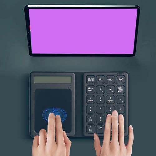 23 Keys Bluetooth Number Pad with Touchpad & Calculator, 3 in 1 Foldable Ultra Thin Wireless Numeric Keypad with PU Leather Case for Tablet Laptop